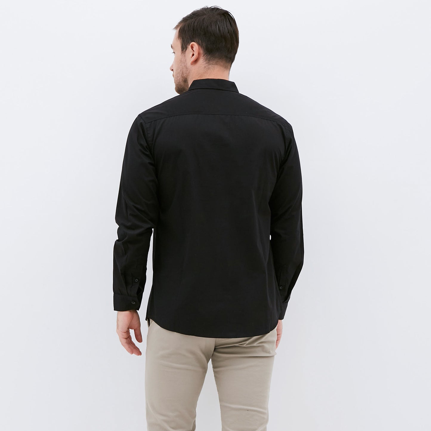 M231 Kemeja Pria Basic Polos Oxford Panjang Warna Hitam 1468D