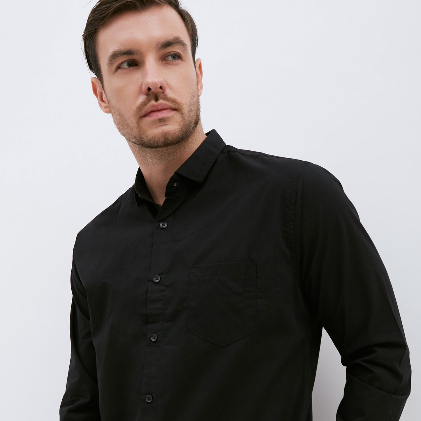 M231 Kemeja Pria Basic Polos Oxford Panjang Warna Hitam 1468D