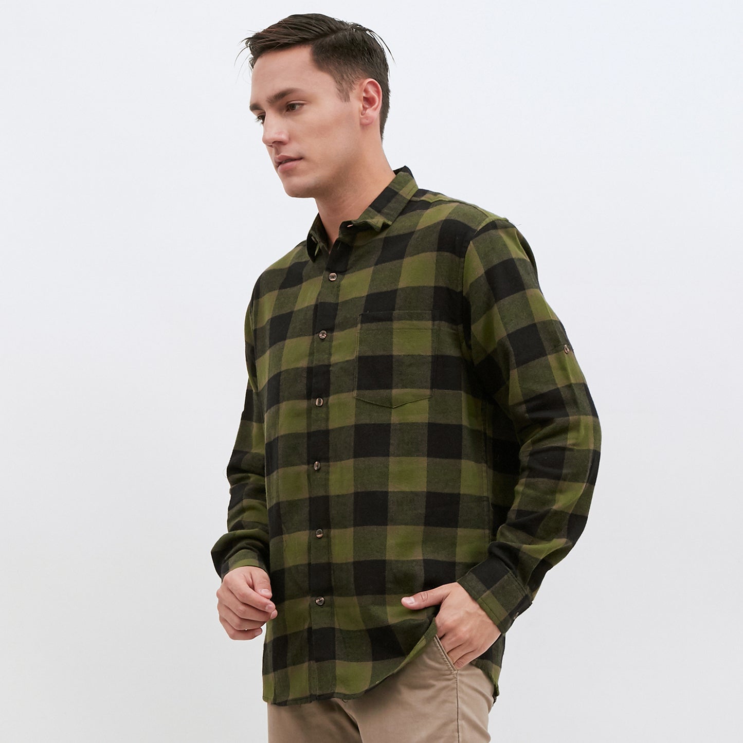 M231 Kemeja Pria Flannel Panjang Warna Hijau 1895