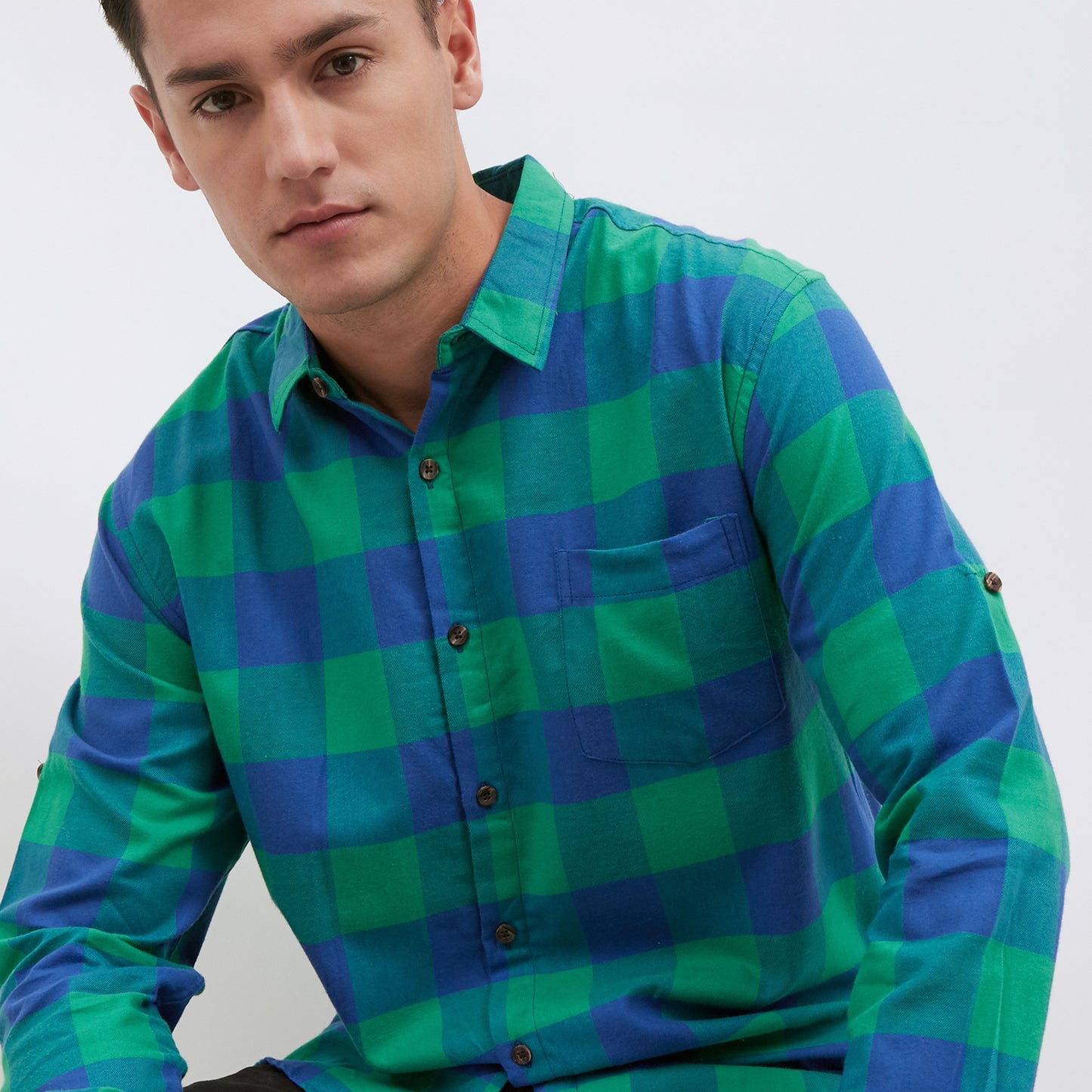 M231 Kemeja Pria Flannel Panjang Warna Hijau 1900A