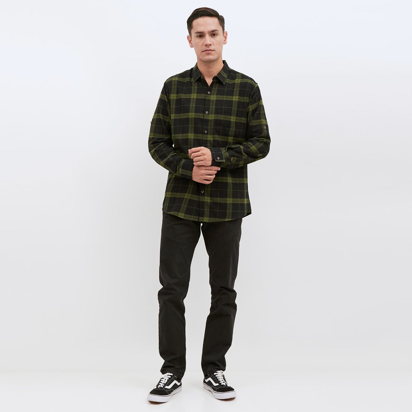 M231 Kemeja Pria Flannel Panjang Warna Hijau 1901B