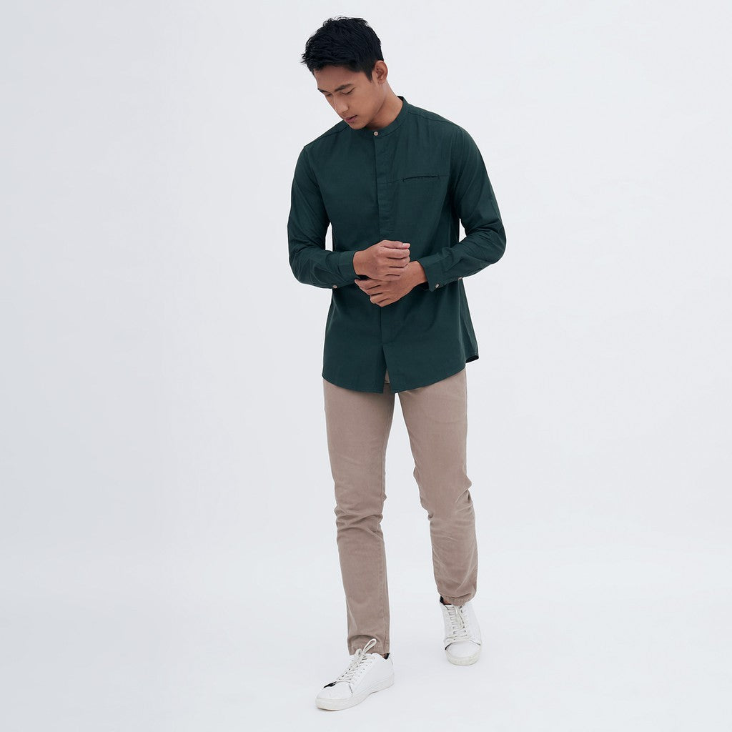 M231 Kemeja Pria Shanghai Polos Soft Twill Panjang Hijau 1971A