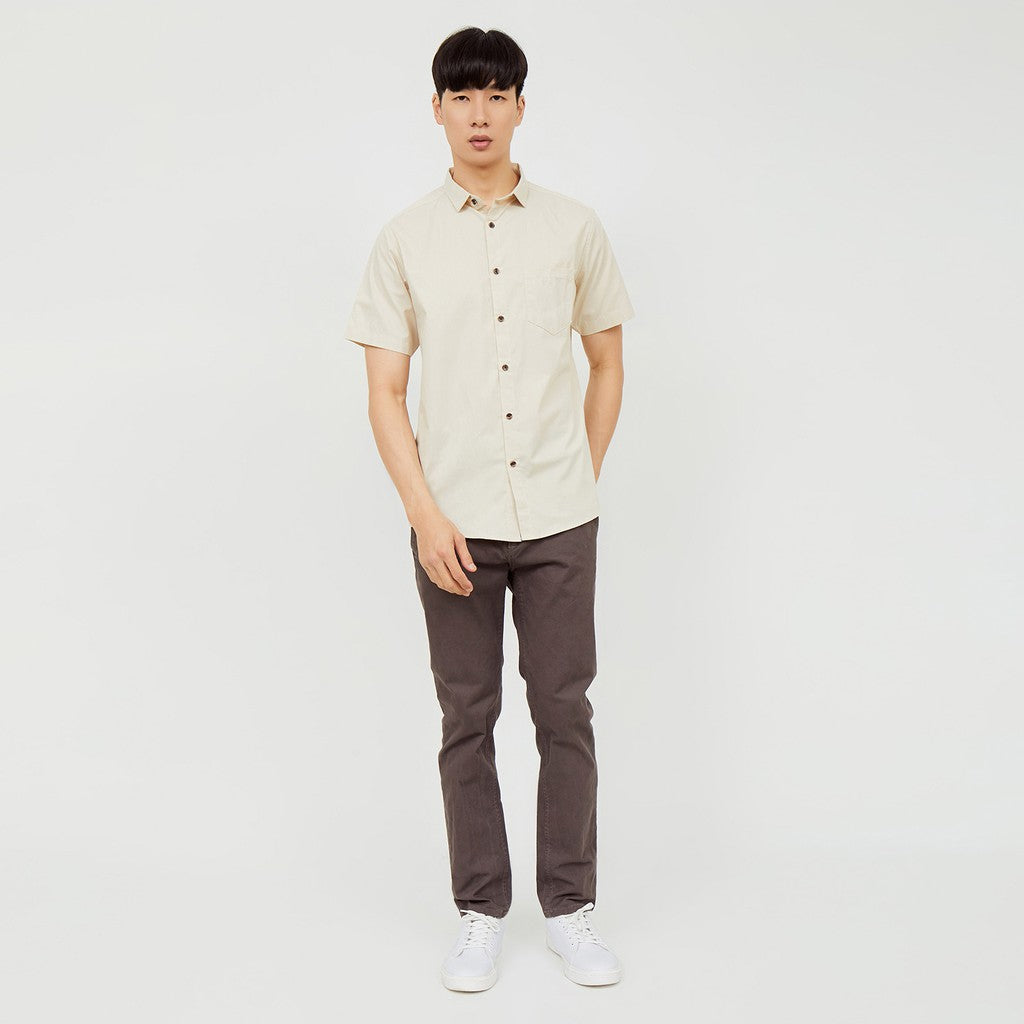 M231 Kemeja Pria Basic Polos Pendek Cream 2132C
