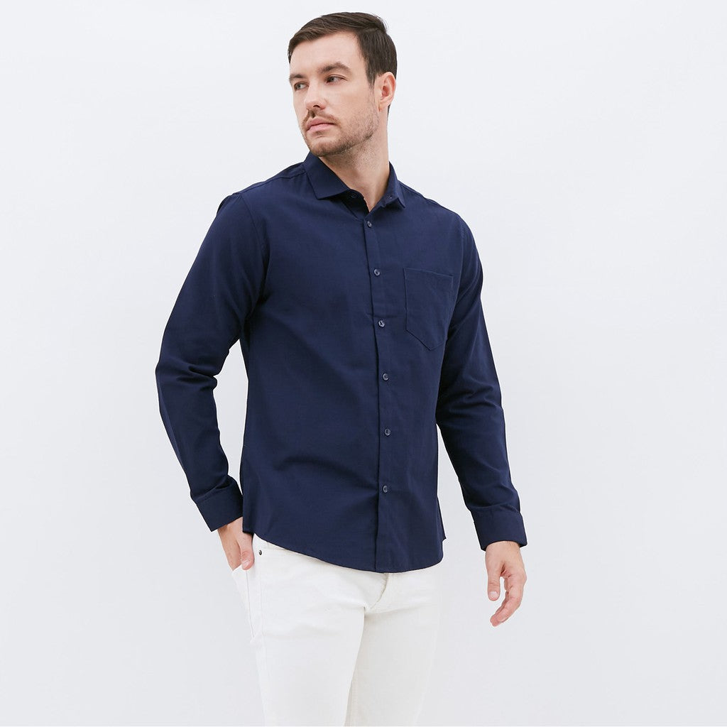 M231 Kemeja Pria Basic Polos Oxford Panjang Warna Navy 1456H
