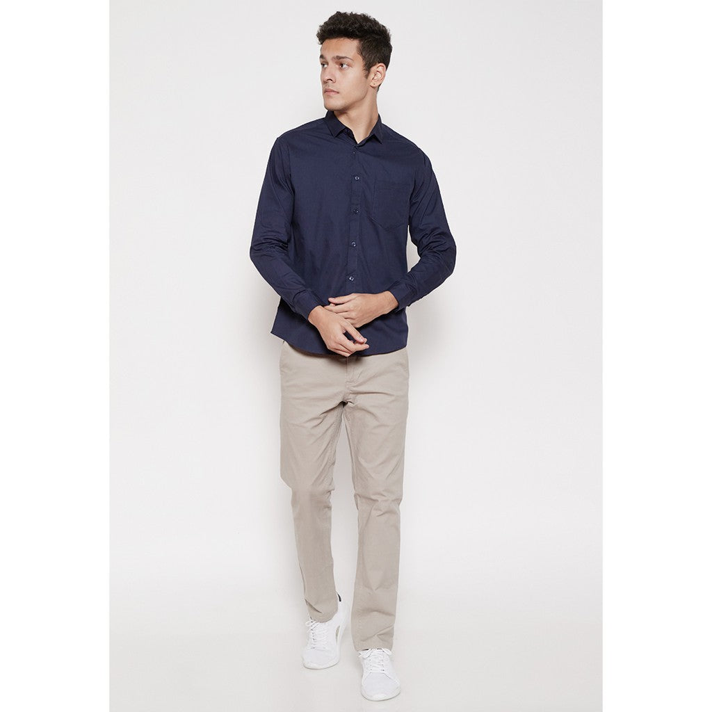 M231 Kemeja Pria Basic Polos Oxford Panjang Warna Navy 1468C