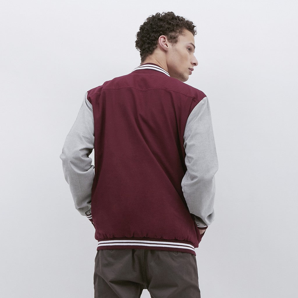 M231 Jaket Pria Bomber Oxford Panjang Warna Maroon 1801A