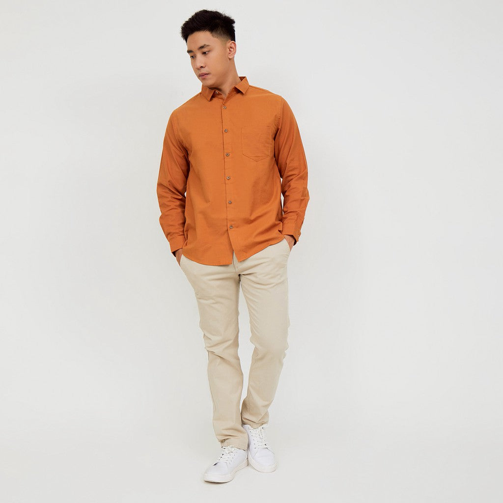 M231 Kemeja Pria Basic Polos Oxford Panjang Terracotta 1456Q
