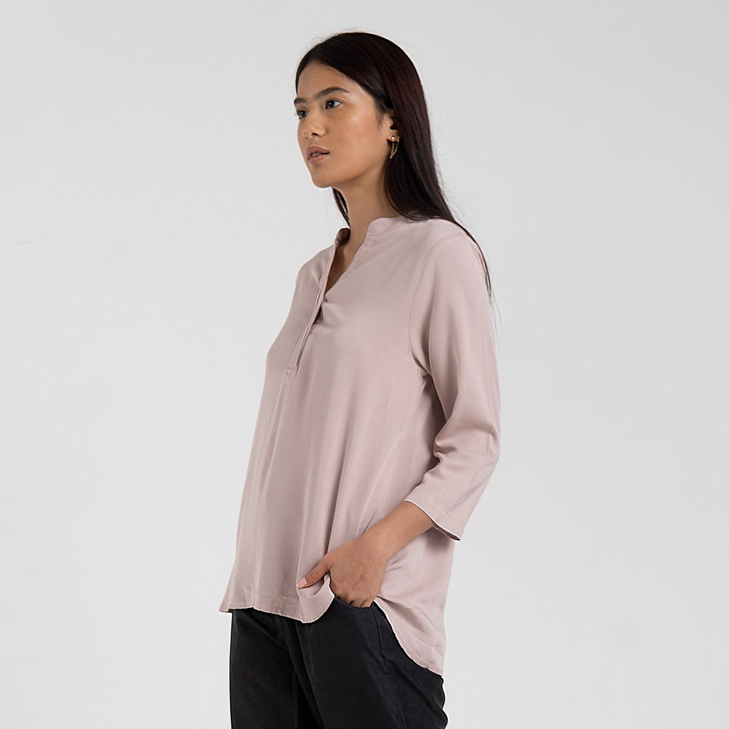 M231 Kemeja Wanita V Button Neck Panjang Dusty Pink 2455A