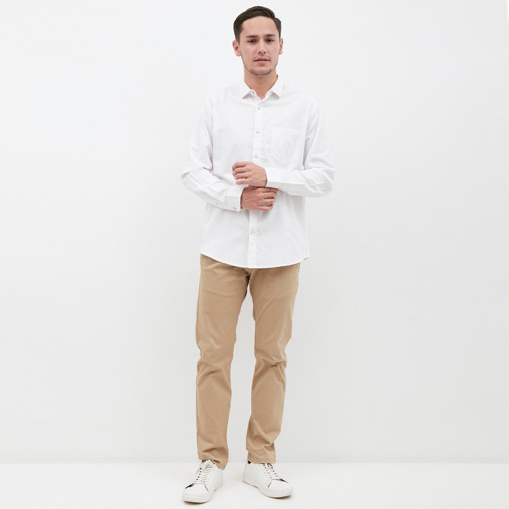 M231 Kemeja Pria Basic Polos Oxford Panjang Warna Putih 1456E