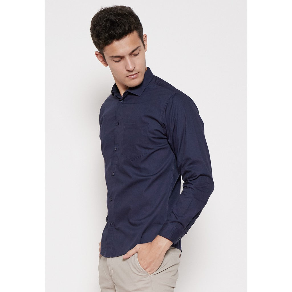 M231 Kemeja Pria Basic Polos Oxford Panjang Warna Navy 1468C