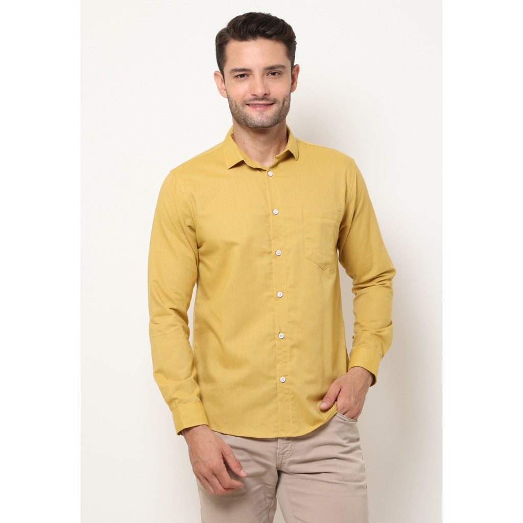 M231 Kemeja Pria Basic Polos Oxford Panjang Warna Mustard 1456N