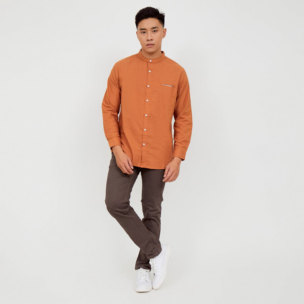 M231 Kemeja Pria Shanghai Polos Oxford Panjang Terracotta 1552J
