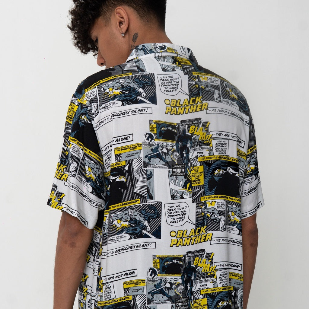 Marvel Collection M231 Kemeja Bowling Printing Black Panther Putih 2353A