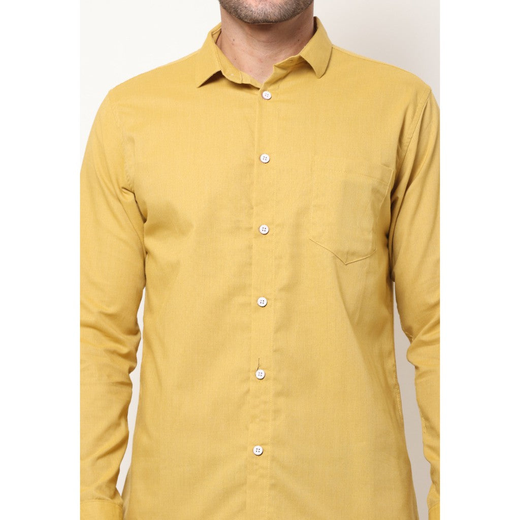 M231 Kemeja Pria Basic Polos Oxford Panjang Warna Mustard 1456N