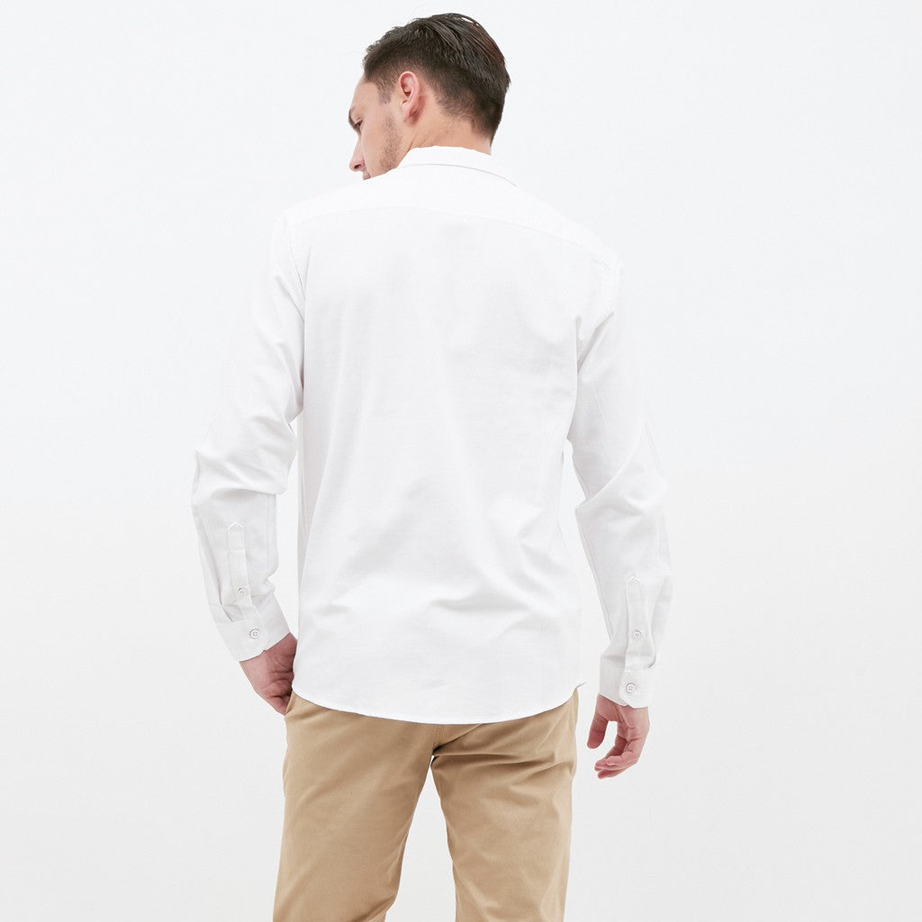 M231 Kemeja Pria Basic Polos Oxford Panjang Warna Putih 1456E