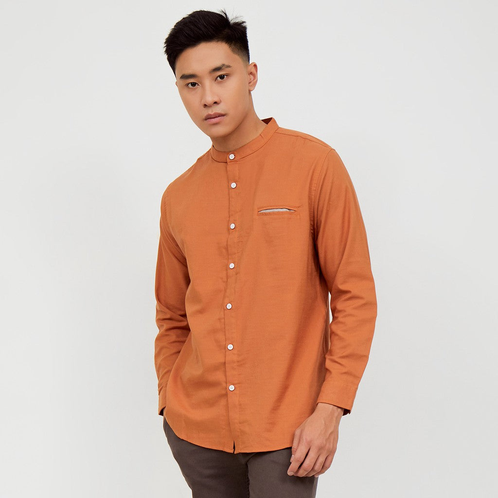 M231 Kemeja Pria Shanghai Polos Oxford Panjang Terracotta 1552J