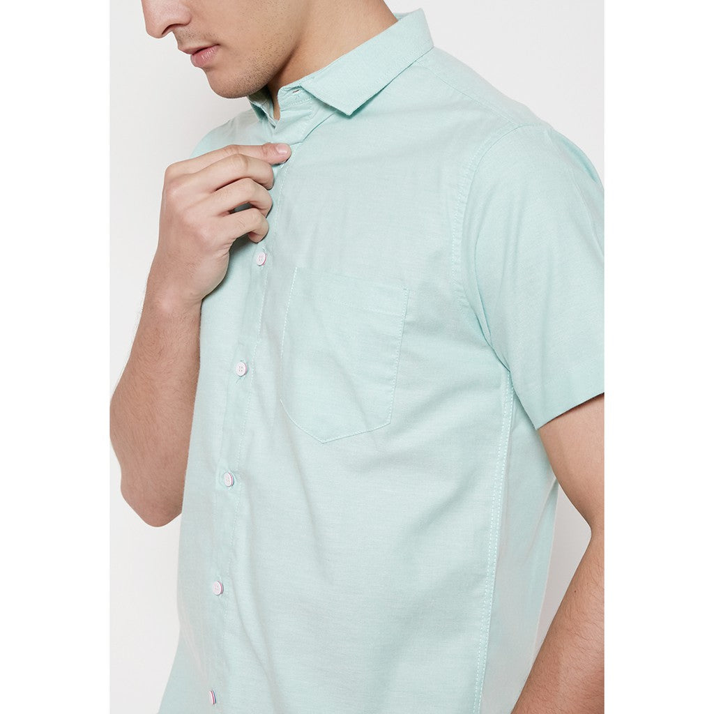 M231 Kemeja Pria Basic Polos Oxford Pendek Warna Hijau 1457S