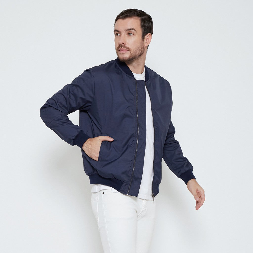 M231 Jaket Pria Taslan Bomber Panjang Navy 1758A