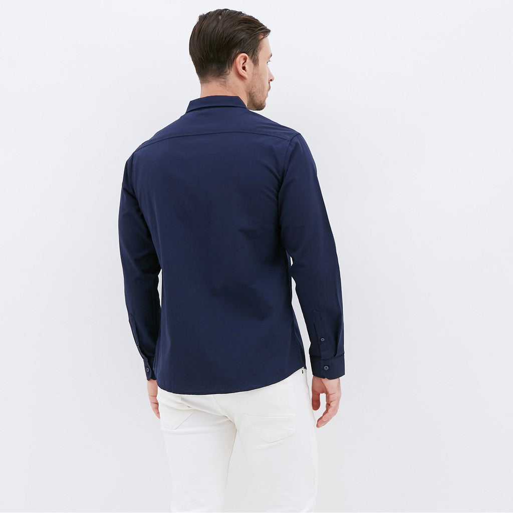 M231 Kemeja Pria Basic Polos Oxford Panjang Warna Navy 1456H