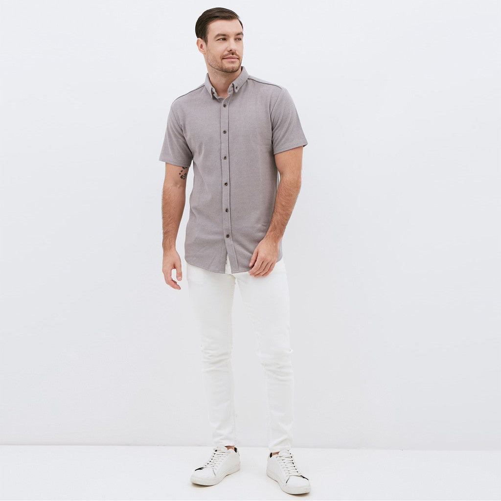 M231 Kemeja Pria Cotton Pique Pendek Warna Abu 1793C