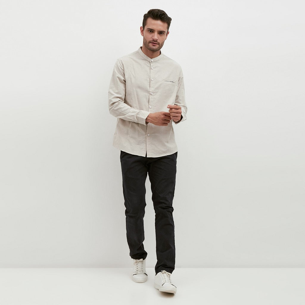 M231 Kemeja Pria Shanghai Polos Oxford Panjang Beige 1552E