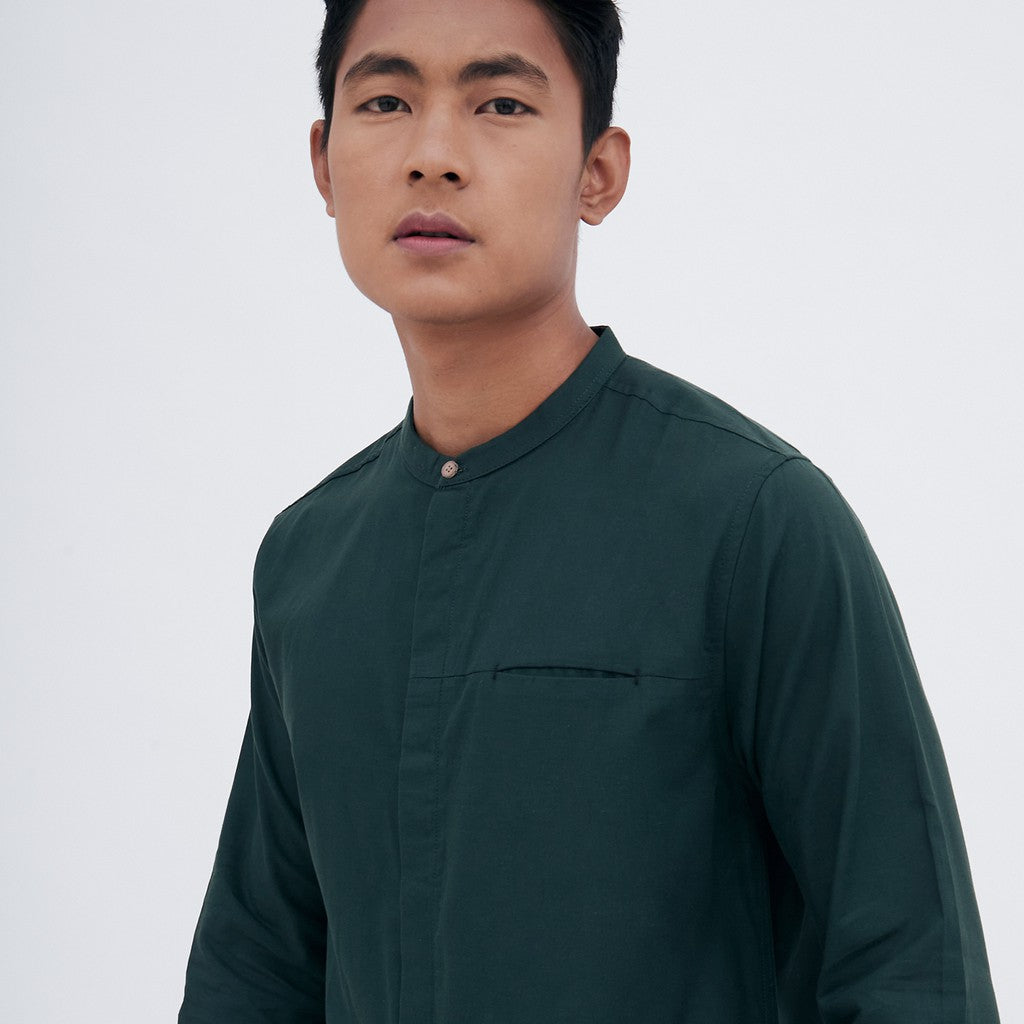 M231 Kemeja Pria Shanghai Polos Soft Twill Panjang Hijau 1971A
