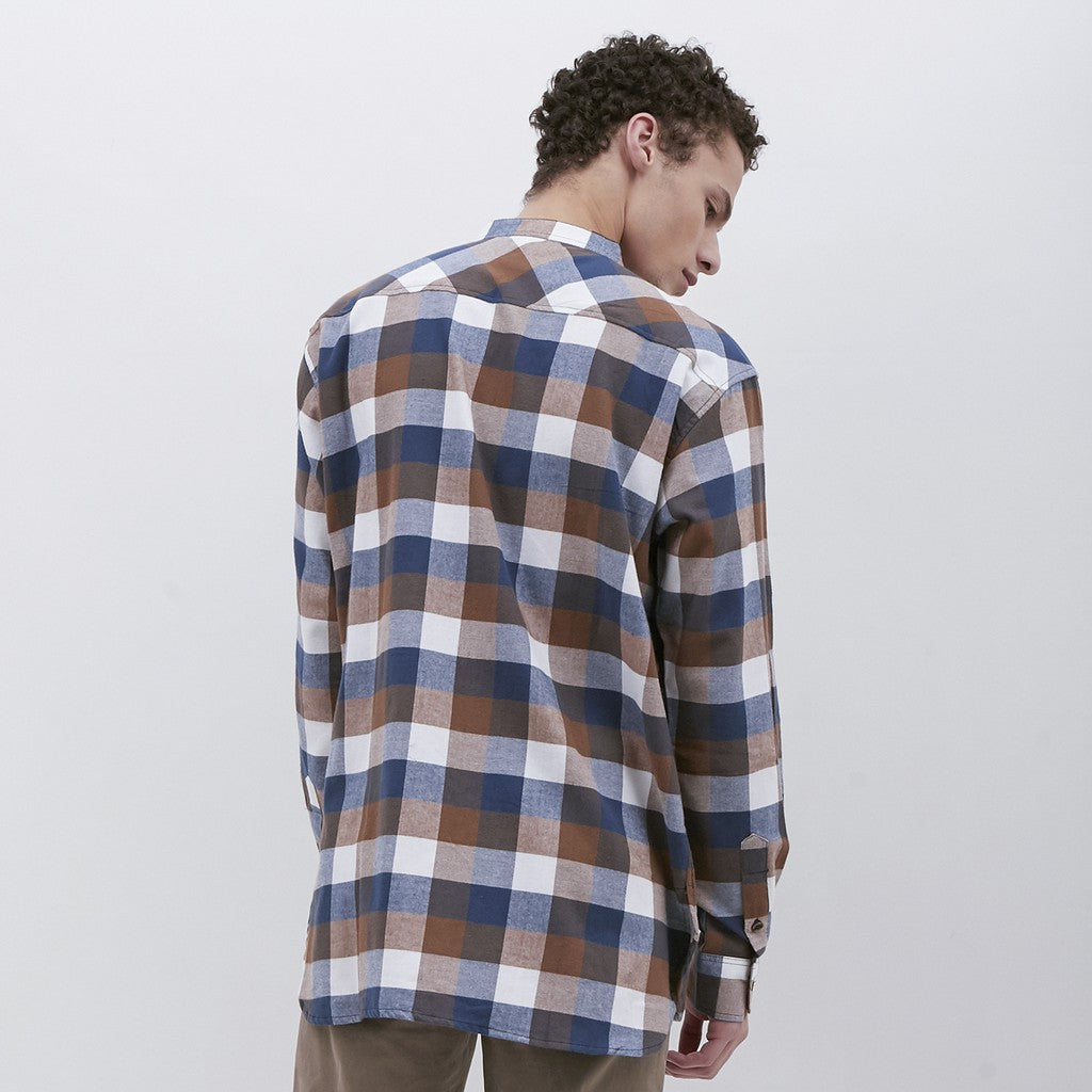 M231 Kemeja Pria Flannel Shanghai Oversized Panjang Coklat 1894A