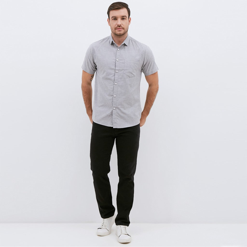 M231 Kemeja Pria Basic Polos Oxford Pendek Abu 1457E