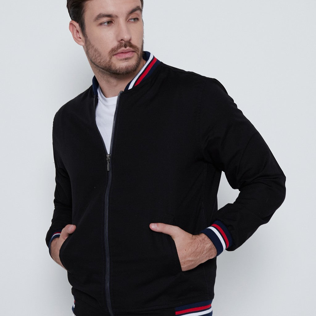 M231 Jaket Pria Bomber Oxford Panjang Hitam 1768A
