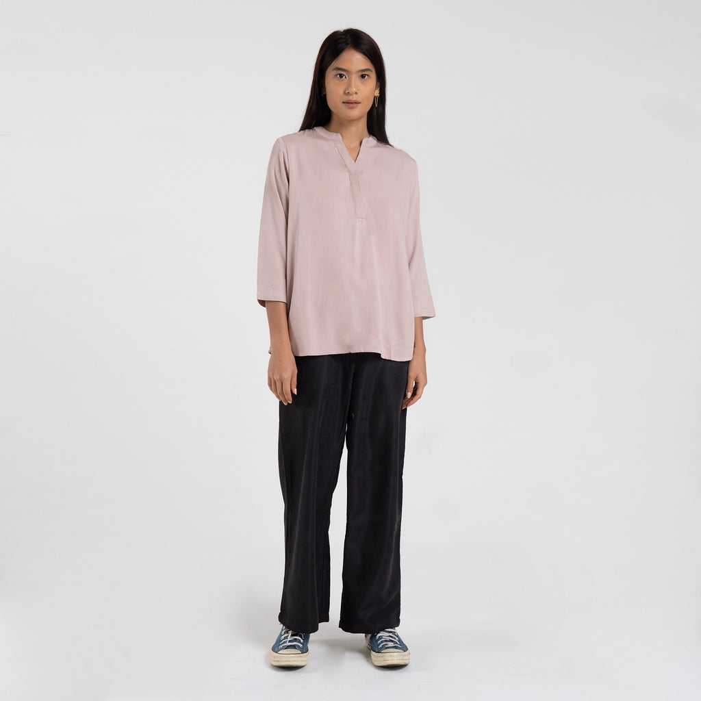 M231 Kemeja Wanita V Button Neck Panjang Dusty Pink 2455A