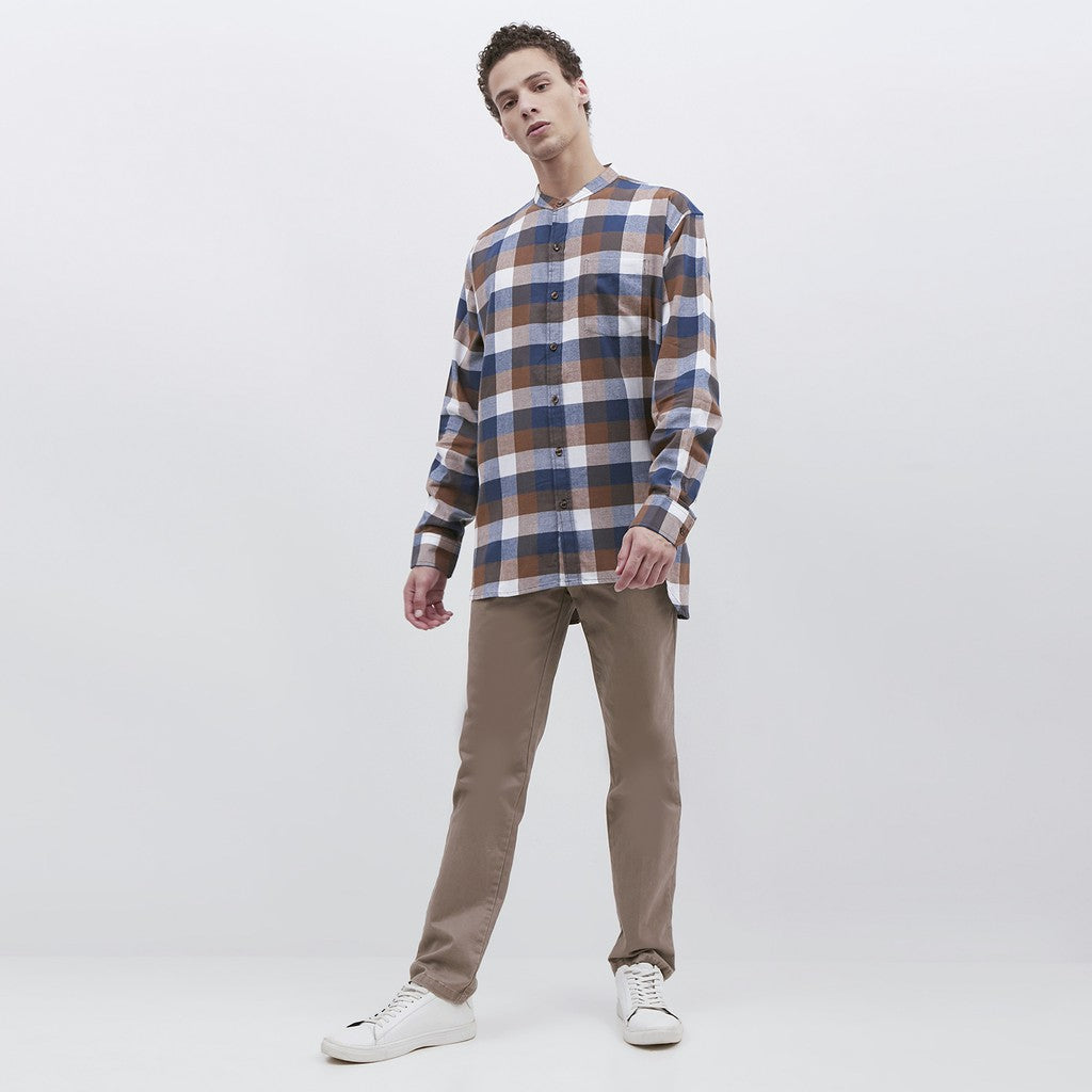 M231 Kemeja Pria Flannel Shanghai Oversized Panjang Coklat 1894A