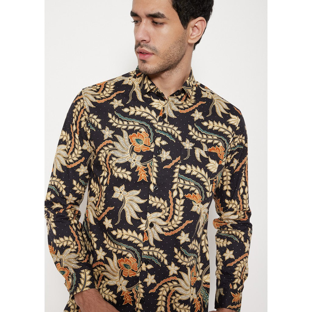 M231 Kemeja Pria Batik Panjang Warna Hitam 1080B