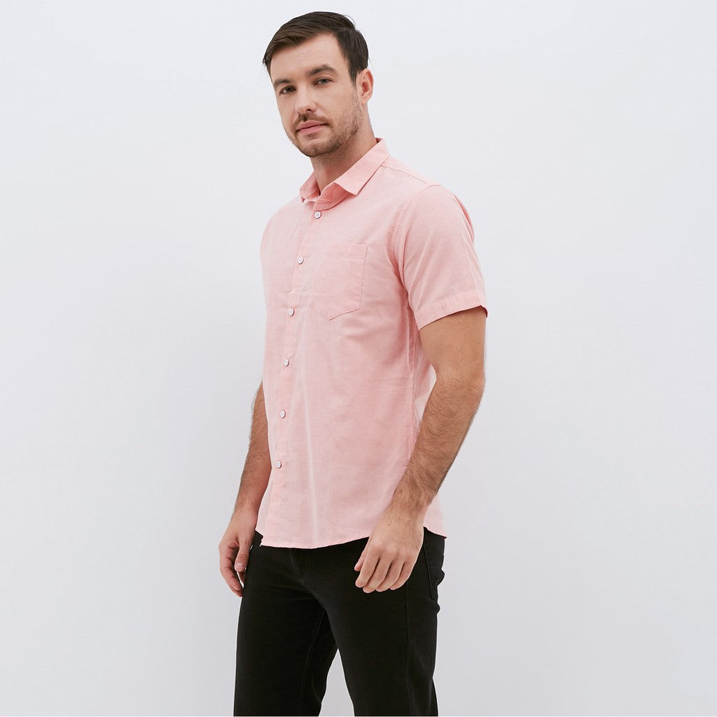 M231 Kemeja Pria Basic Polos Oxford Pendek Warna Orange 1457L
