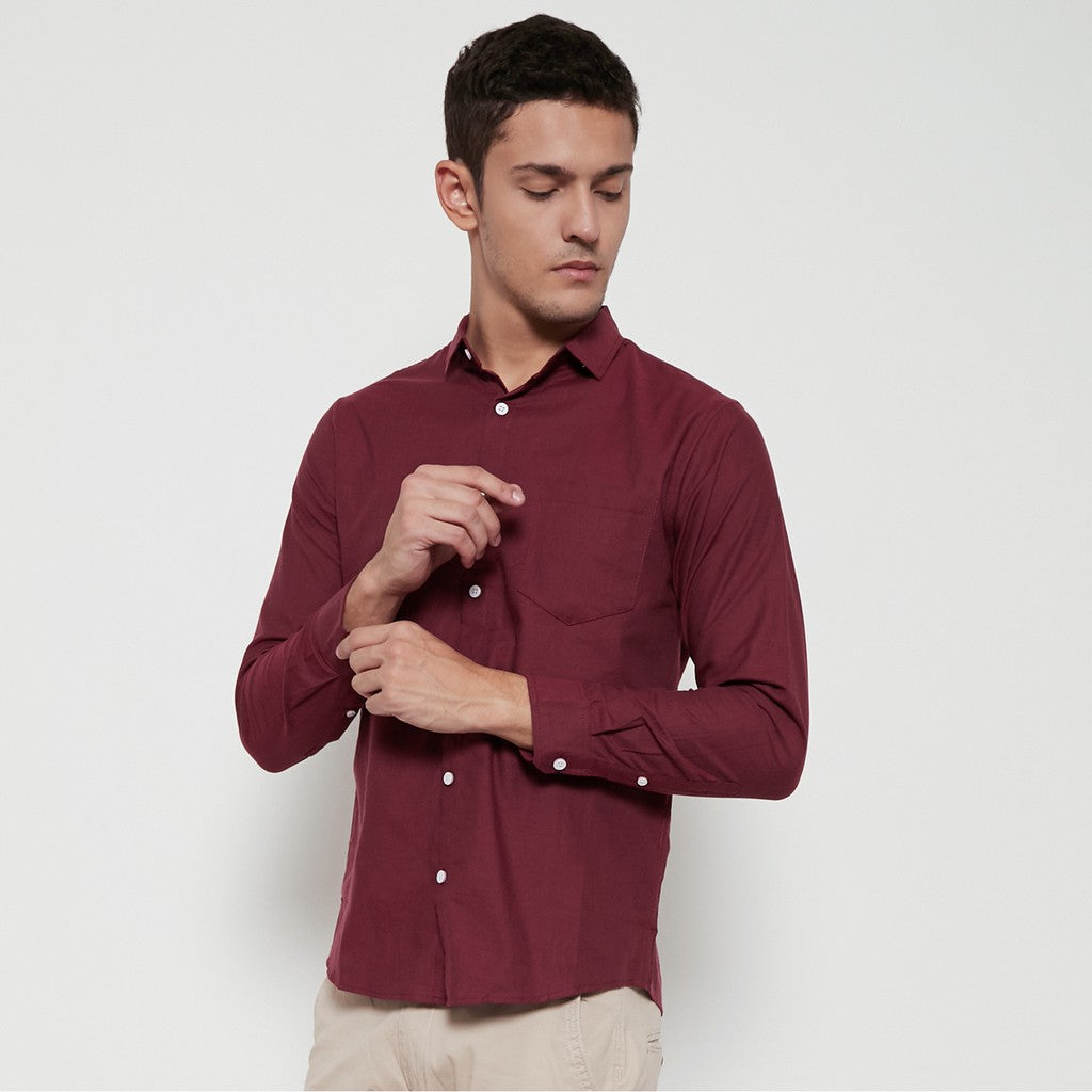 M231 Kemeja Pria Basic Polos Oxford Panjang Maroon 1456P