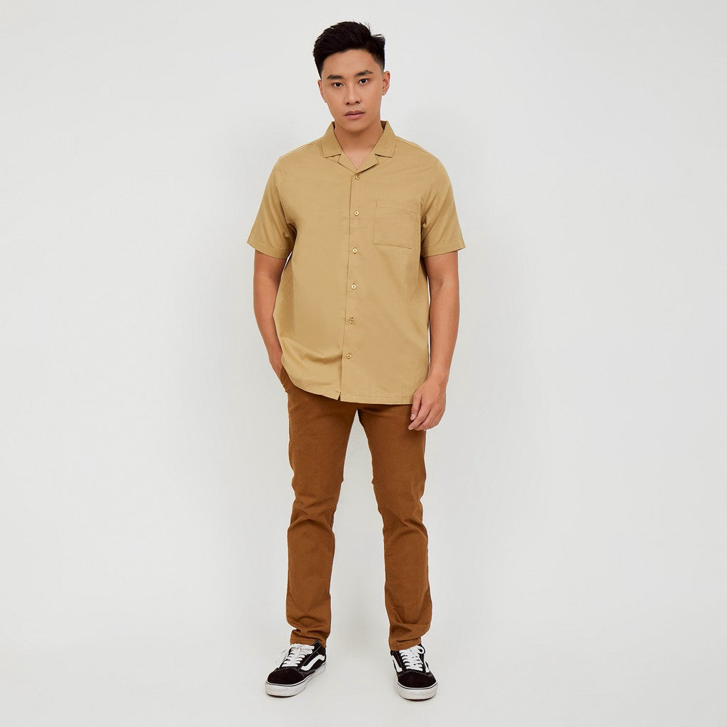 M231 Kemeja Pria Basic Polos Hawaii Oversized Pendek Khaki 2190C