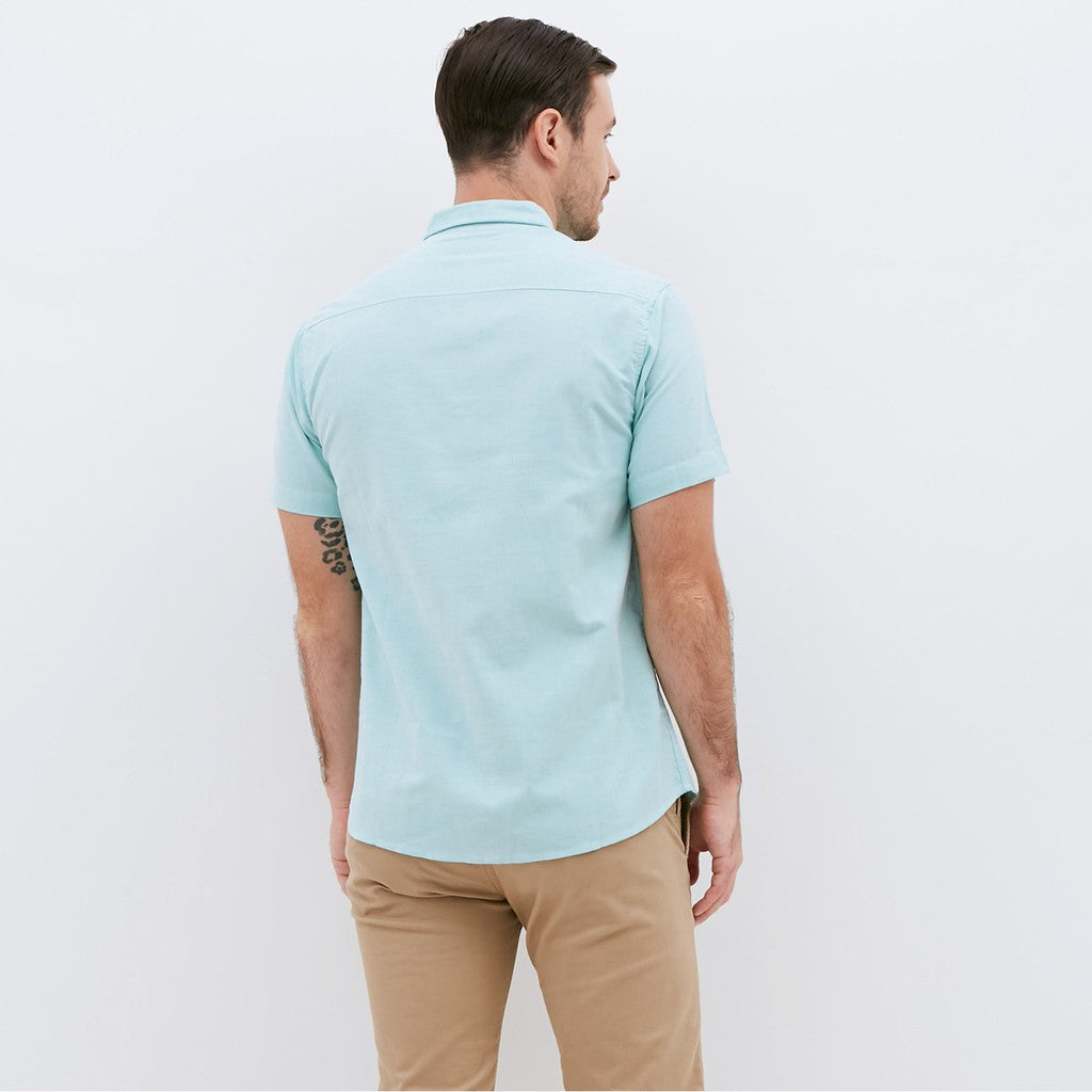 M231 Kemeja Pria Basic Polos Oxford Pendek Warna Hijau 1457D