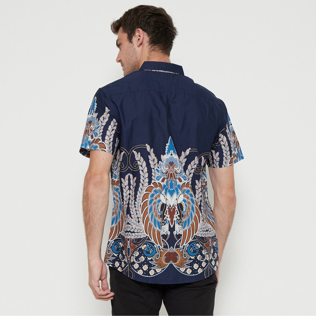 M231 Kemeja Pria Batik Pendek Warna Navy 1727