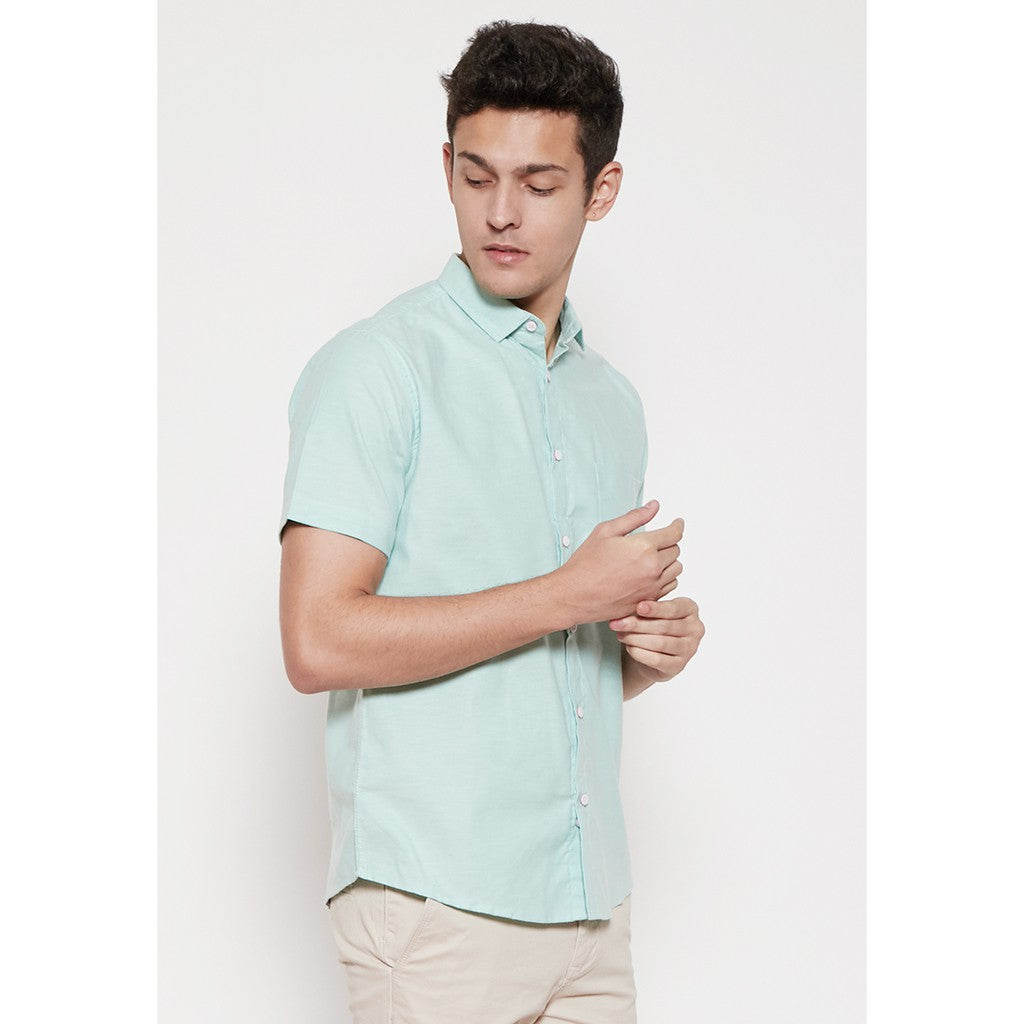 M231 Kemeja Pria Basic Polos Oxford Pendek Warna Hijau 1457S