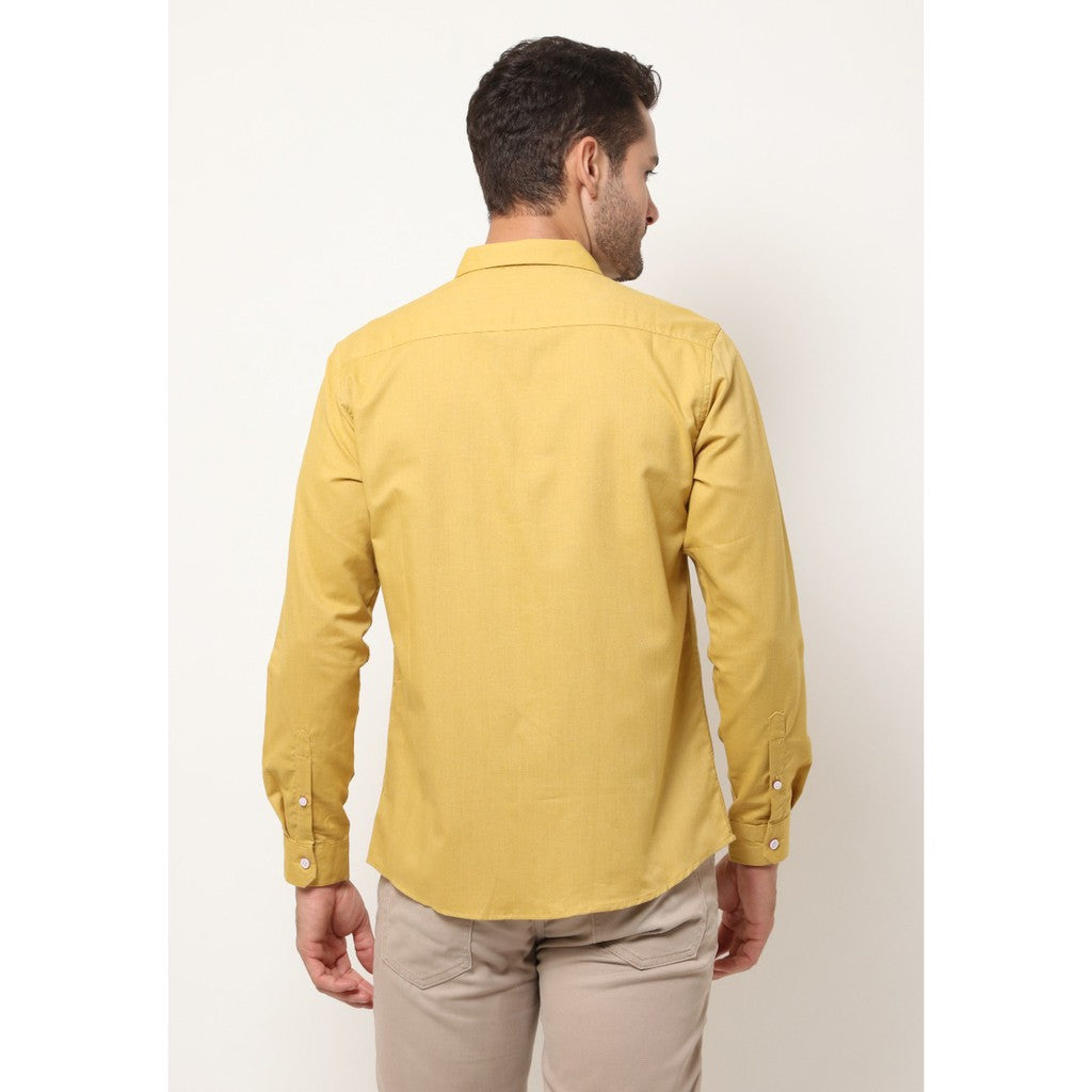 M231 Kemeja Pria Basic Polos Oxford Panjang Warna Mustard 1456N
