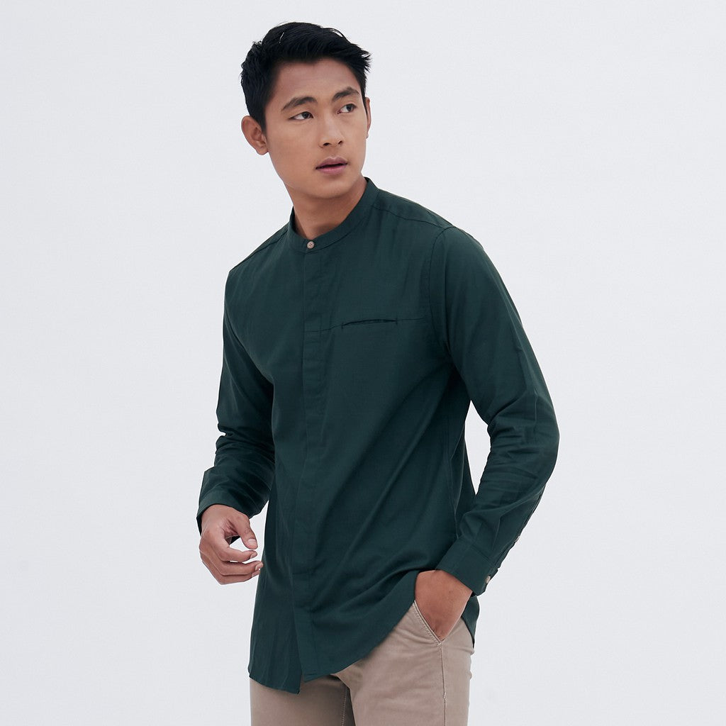 M231 Kemeja Pria Shanghai Polos Soft Twill Panjang Hijau 1971A