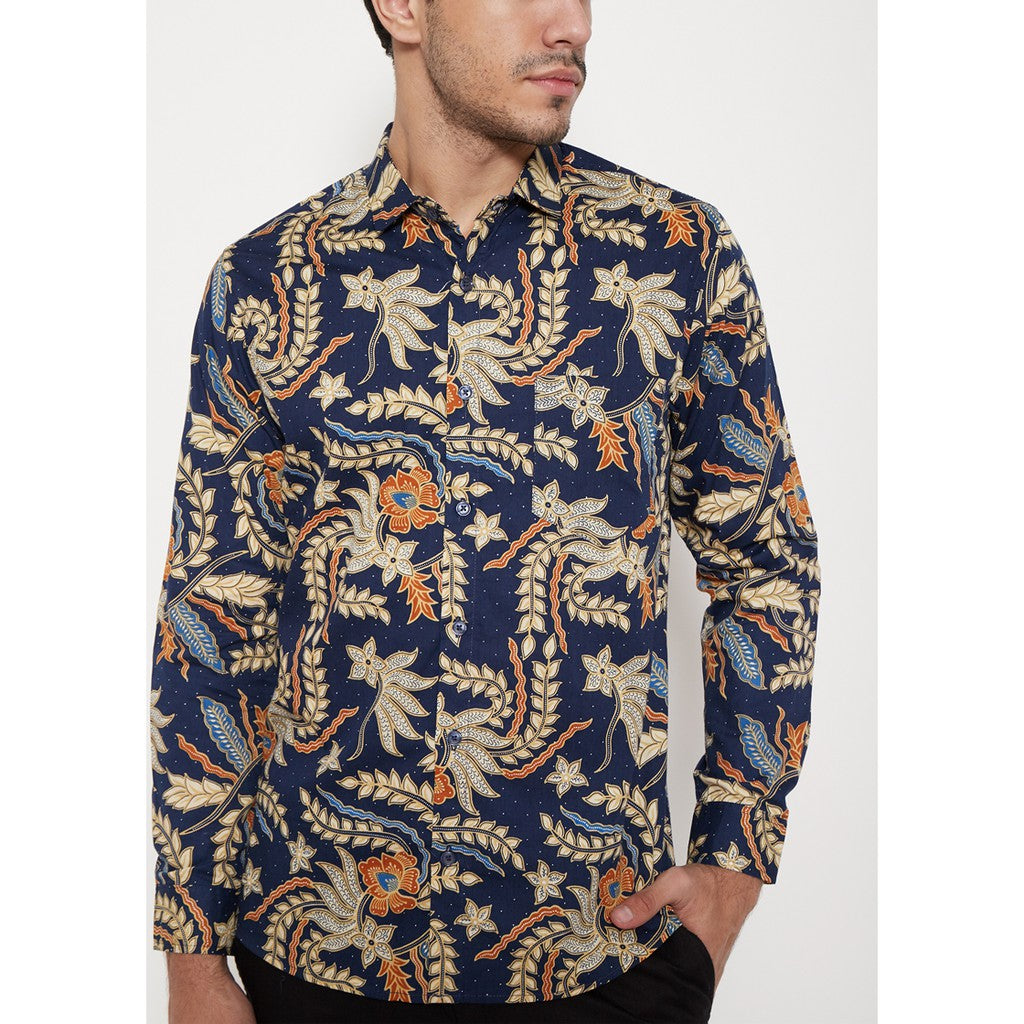 M231 Kemeja Pria Batik Panjang Warna Navy 1080A