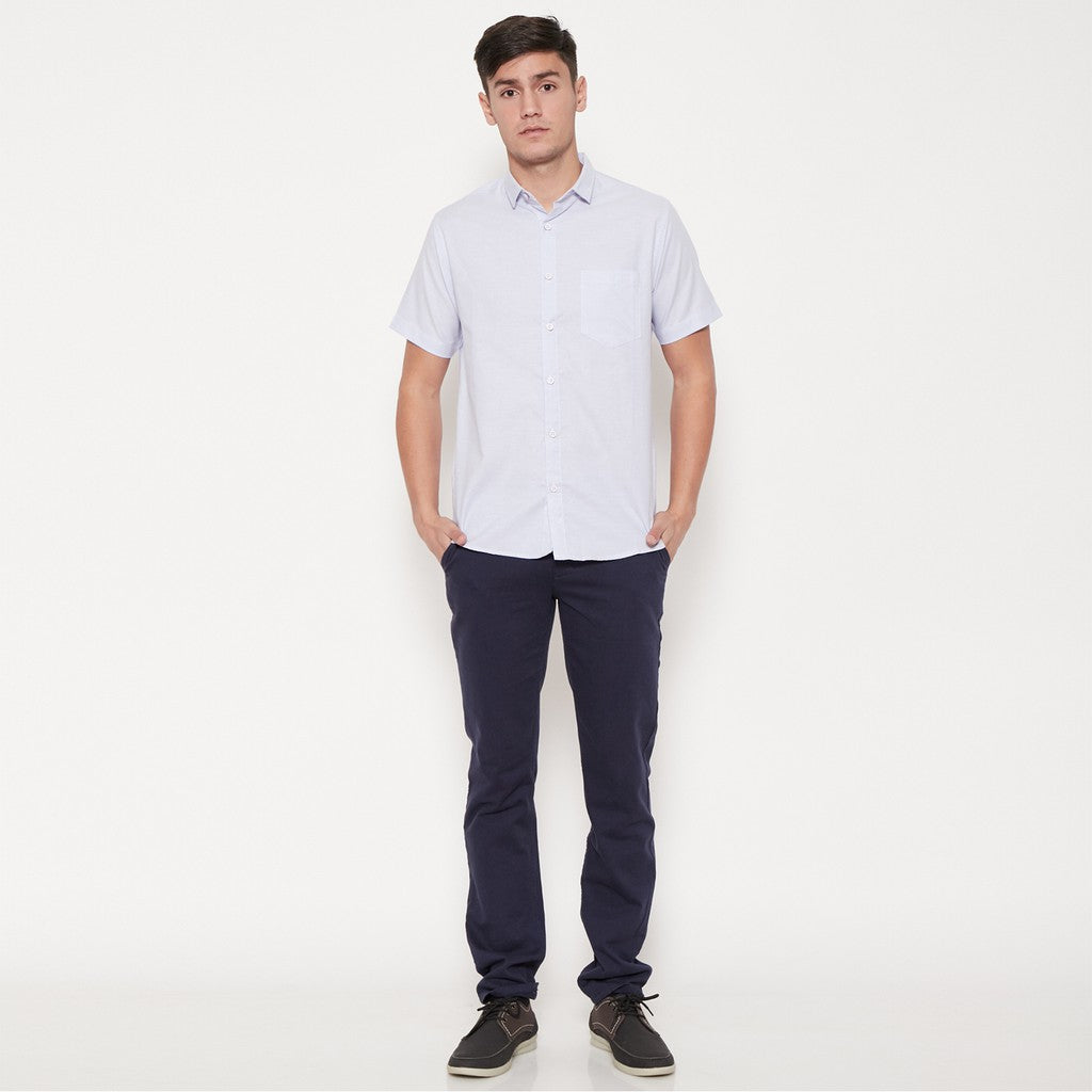 M231 Kemeja Pria Basic Polos Oxford Pendek Warna Biru 1457J