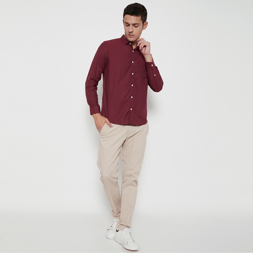 M231 Kemeja Pria Basic Polos Oxford Panjang Maroon 1456P
