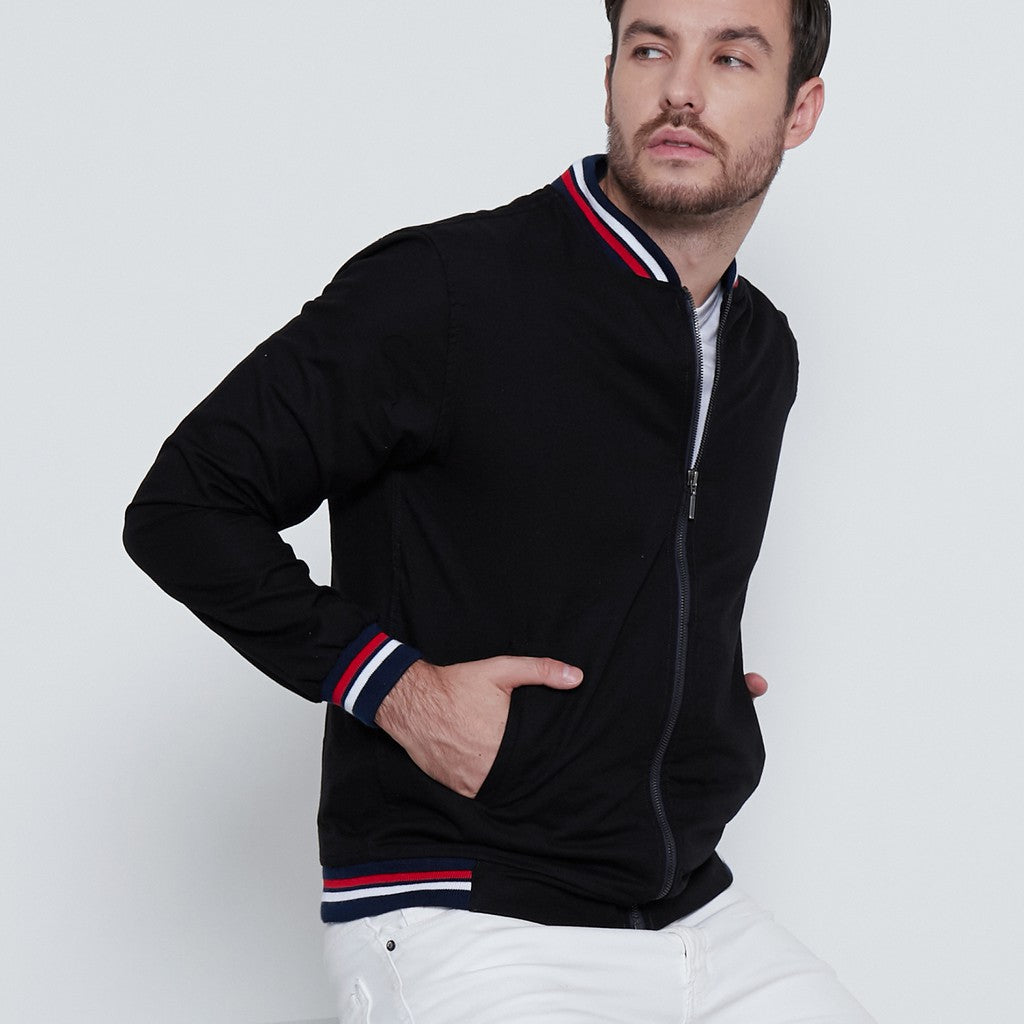 M231 Jaket Pria Bomber Oxford Panjang Hitam 1768A