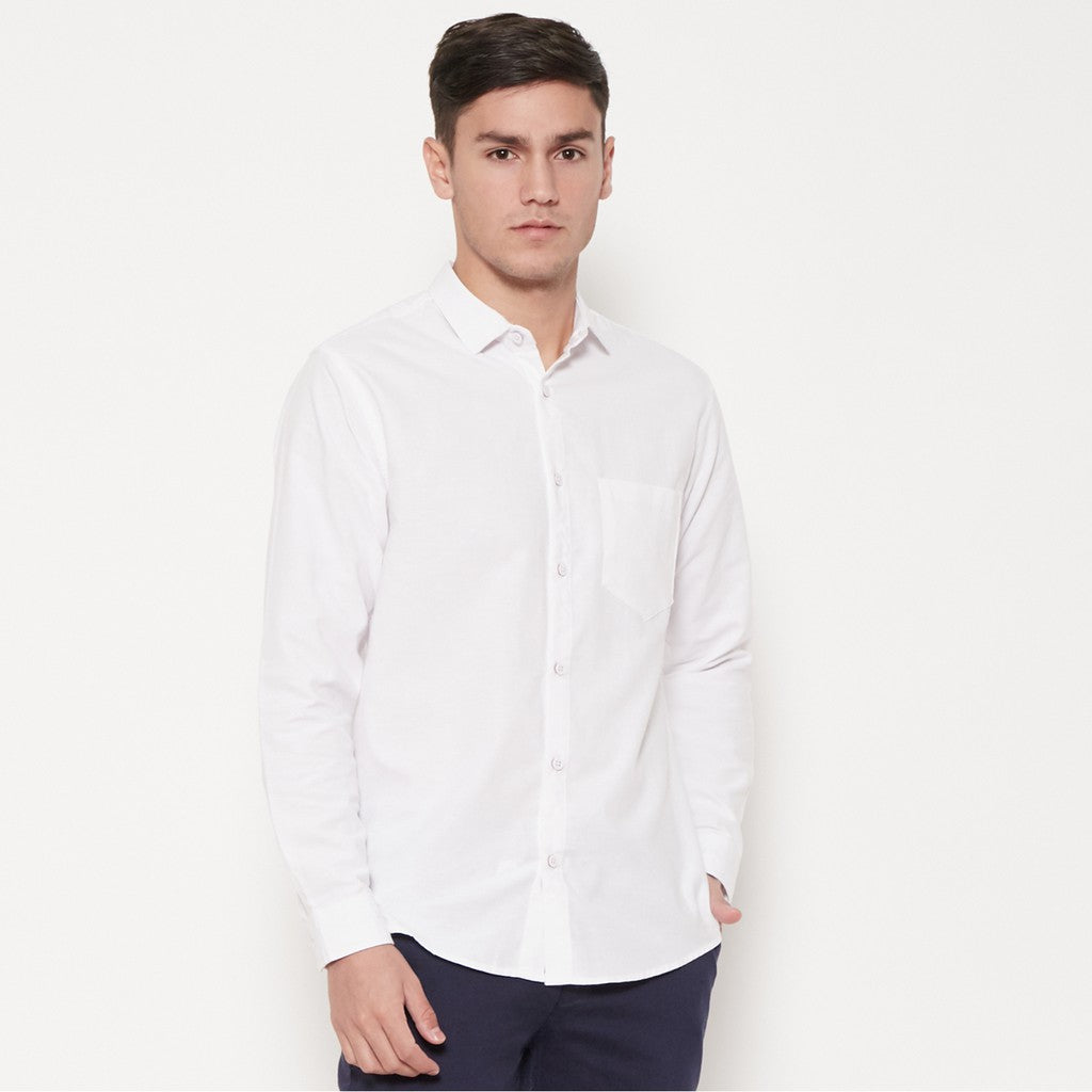 M231 Kemeja Pria Basic Polos Oxford Panjang Warna Putih 1468A