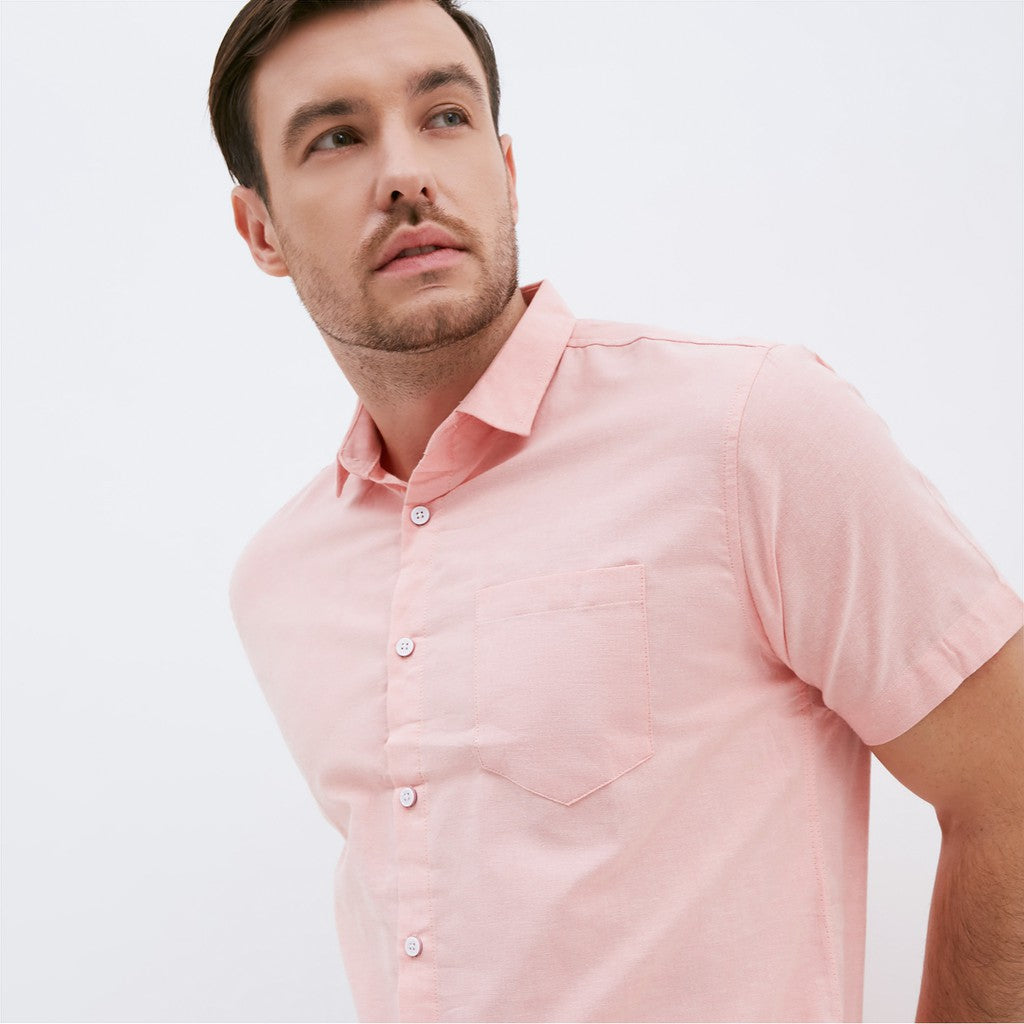 M231 Kemeja Pria Basic Polos Oxford Pendek Warna Orange 1457L