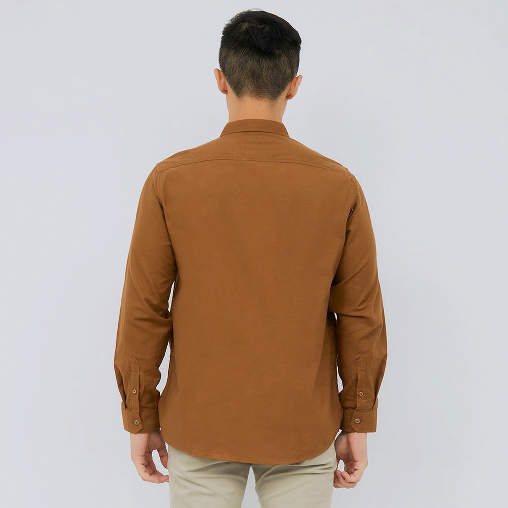 M231 Kemeja Pria Basic Polos Oxford Panjang Coklat 1456R