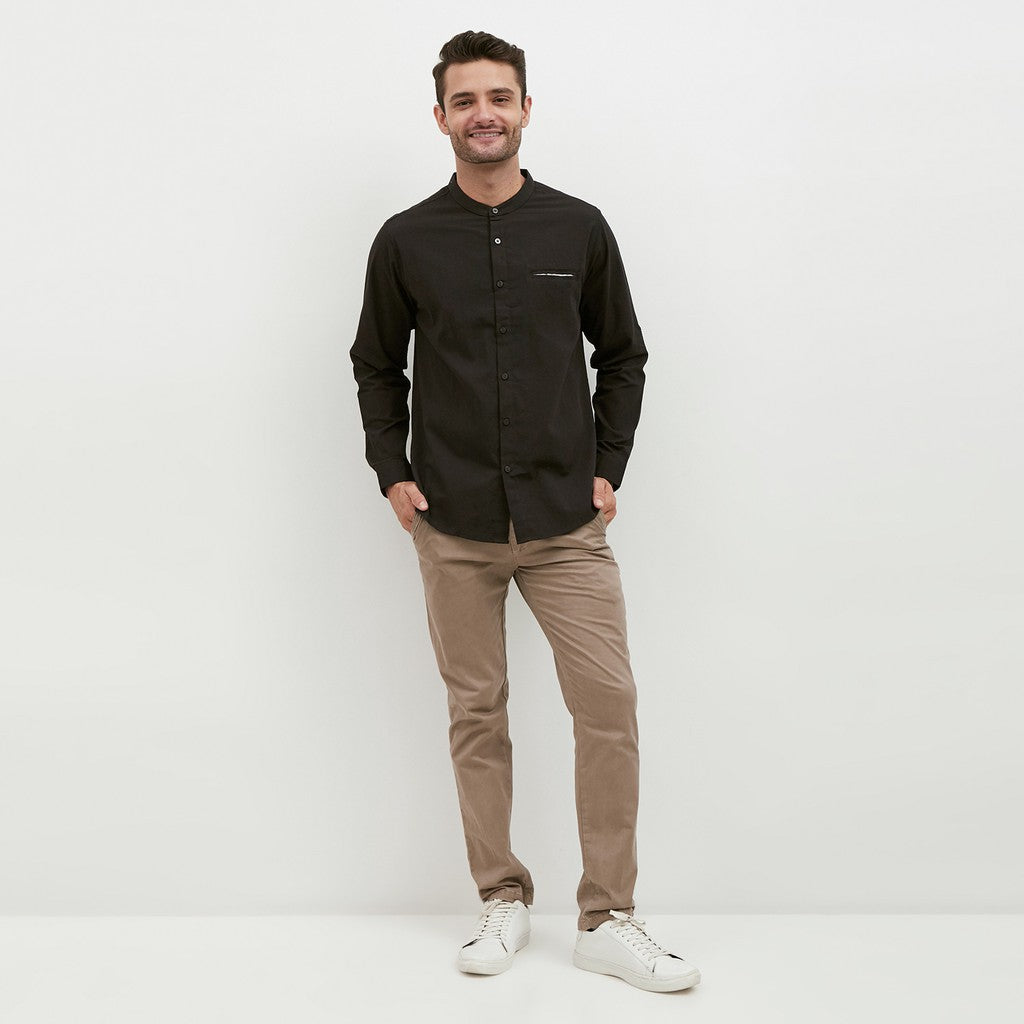 M231 Kemeja Pria Shanghai Polos Oxford Panjang Hitam 1552I
