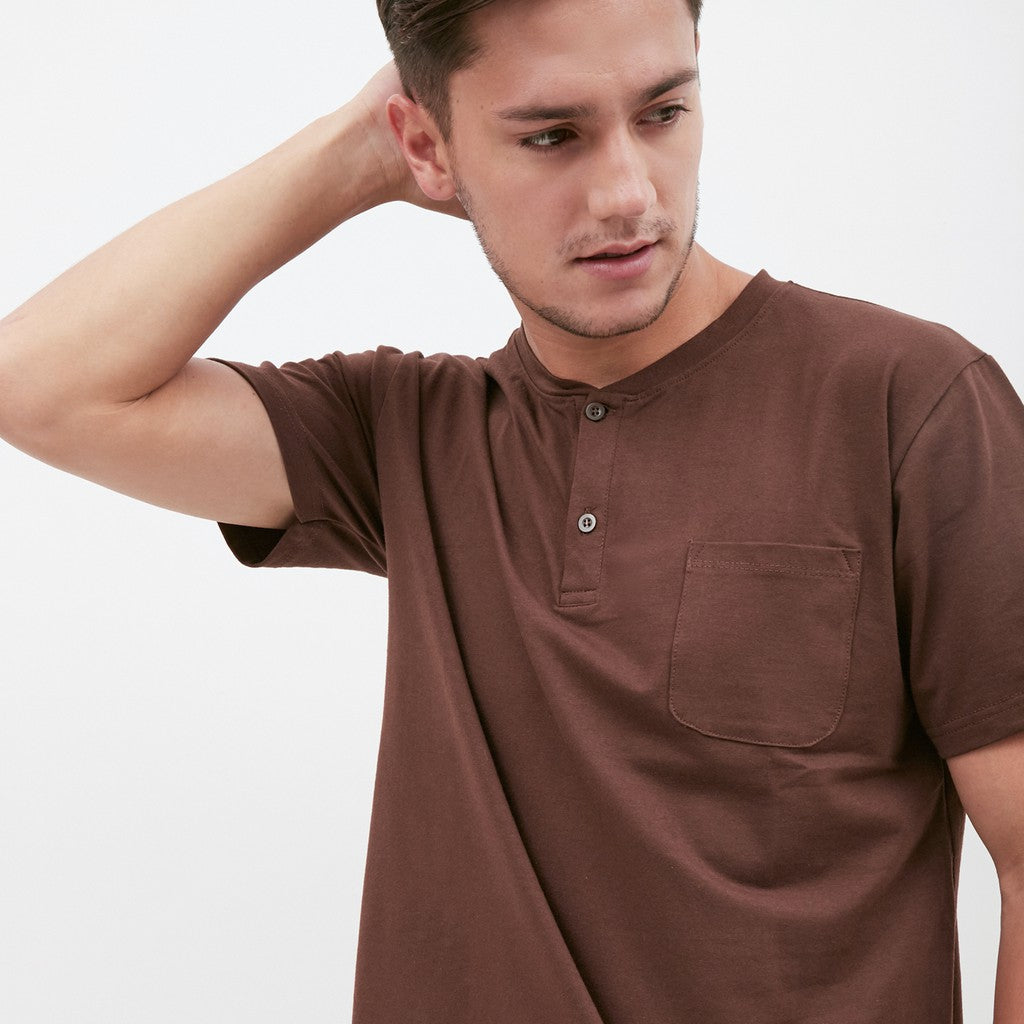 M231 T-Shirt Polos Kancing Pendek Warna Coklat 1835A