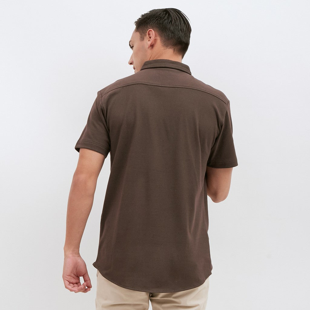 M231 Kemeja Pria Cotton Pique Pendek Warna Coklat 1793G